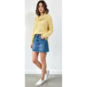 🍋 100% Cotton Jeanne Pierre Yellow Cable Knit Cowl Neck Sweater - Size Small 🍋